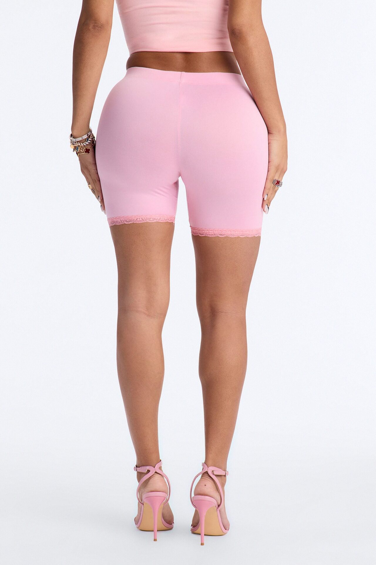 Camille Lace Trim Biker Short - Light Pink