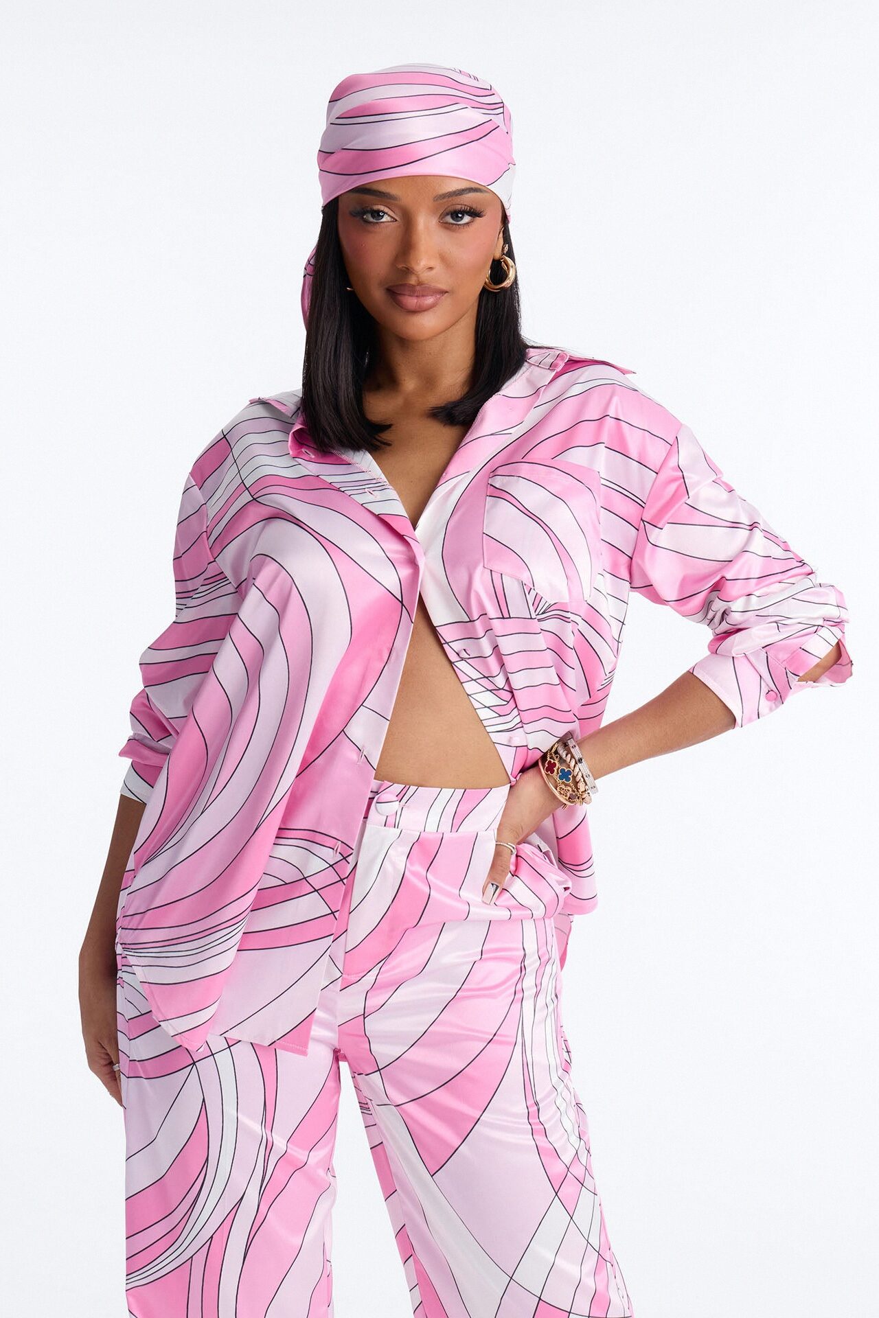 Sweet Illusions Satin 3 Piece Pant Set - Pink