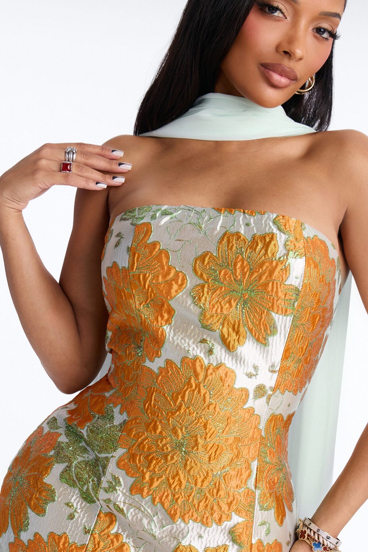 Bare Beauty Scarf Jacquard Gown - Mint/combo