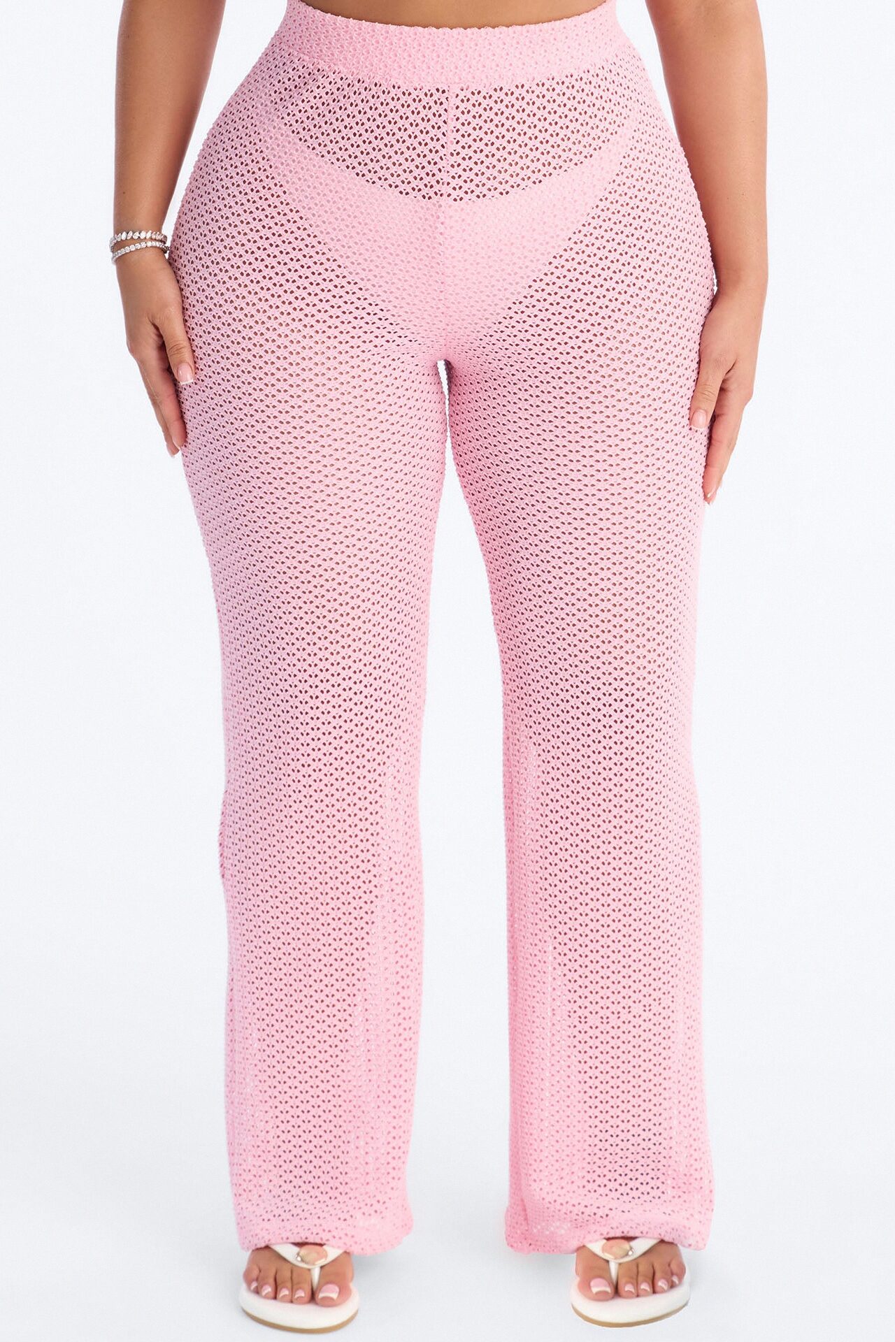 Warm Breeze Fishnet Swim Cover Up Pants - Pink