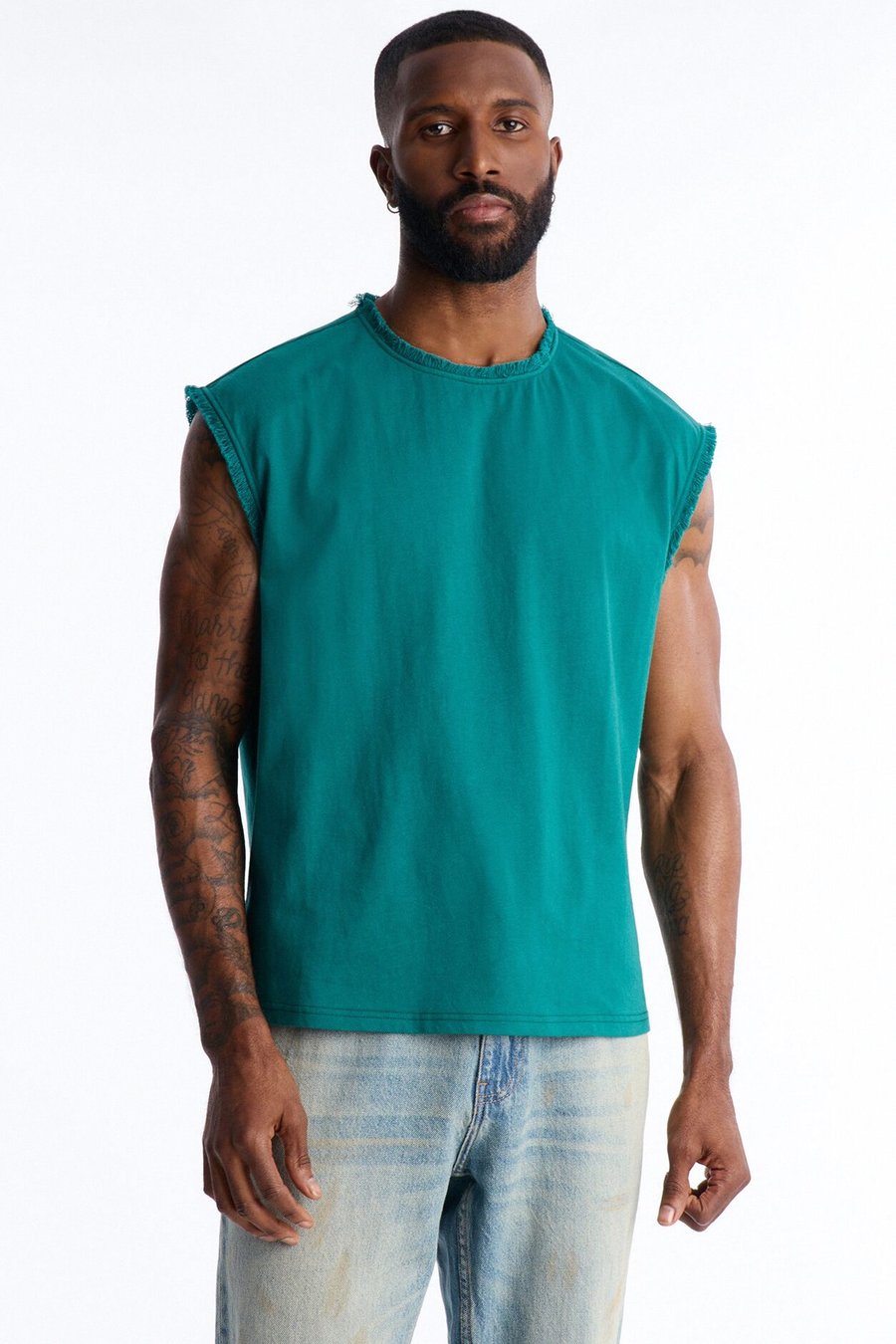 Relaxed Raw Edge Muscle Tee - Green