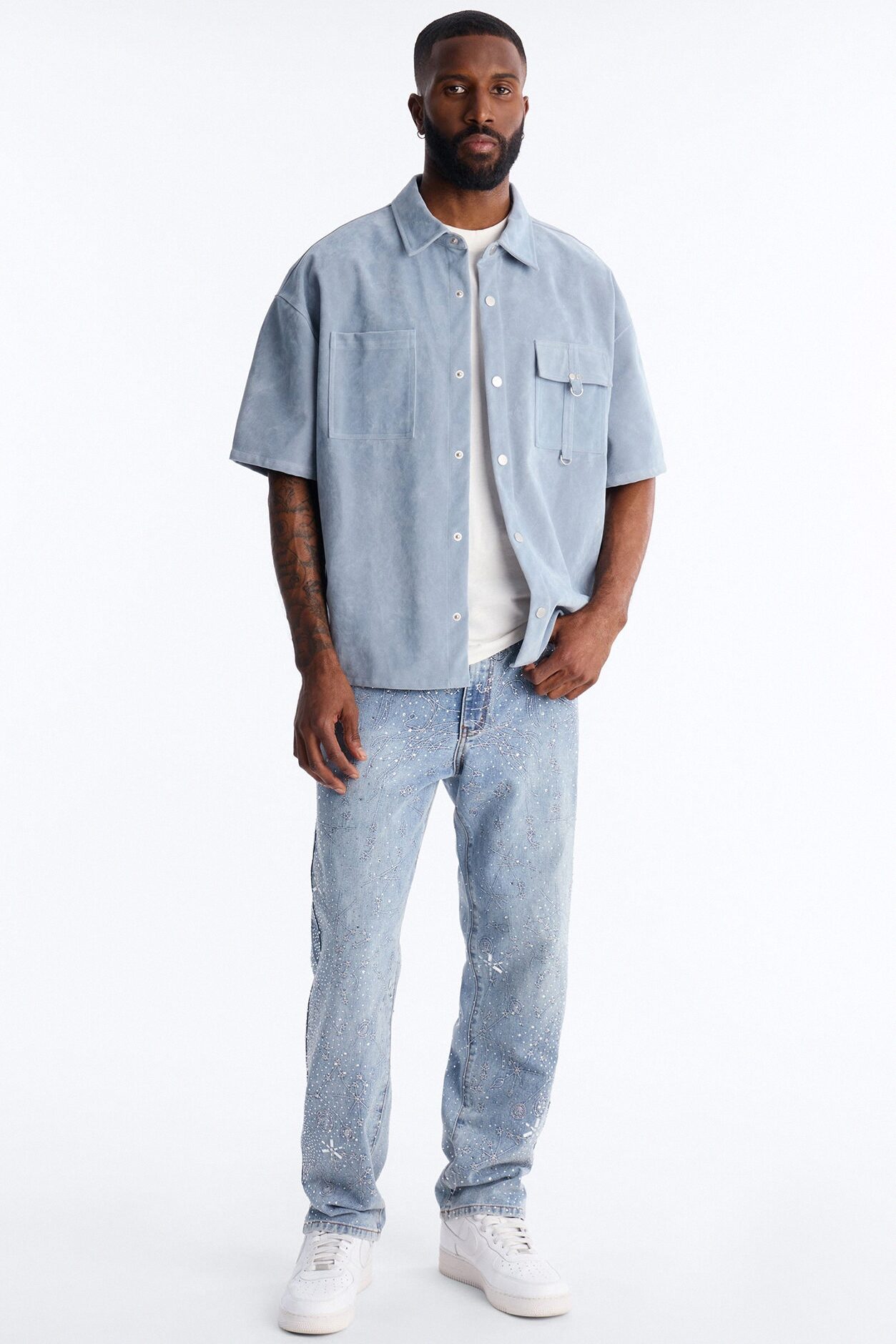 Rhinestone Interstellar Straight Jean - Light Wash