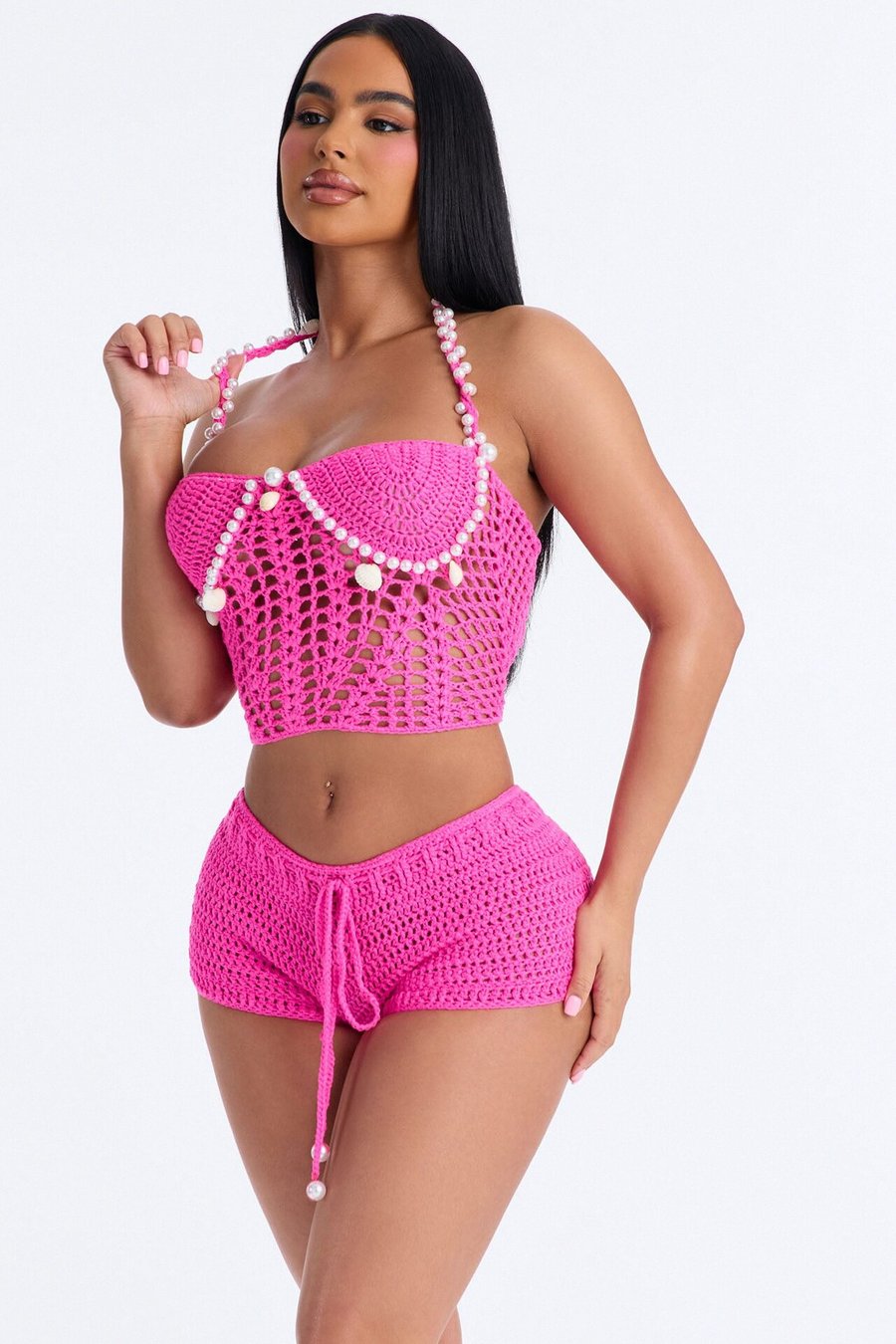 Kalea Pearls & Shells Rope Crochet 2 Piece Sunsuit - Pink