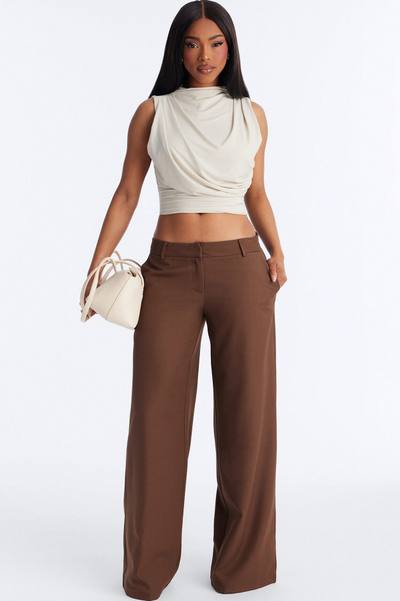 The Perfect Low Rise Wide Leg Trouser Pant 33″ - Chocolate