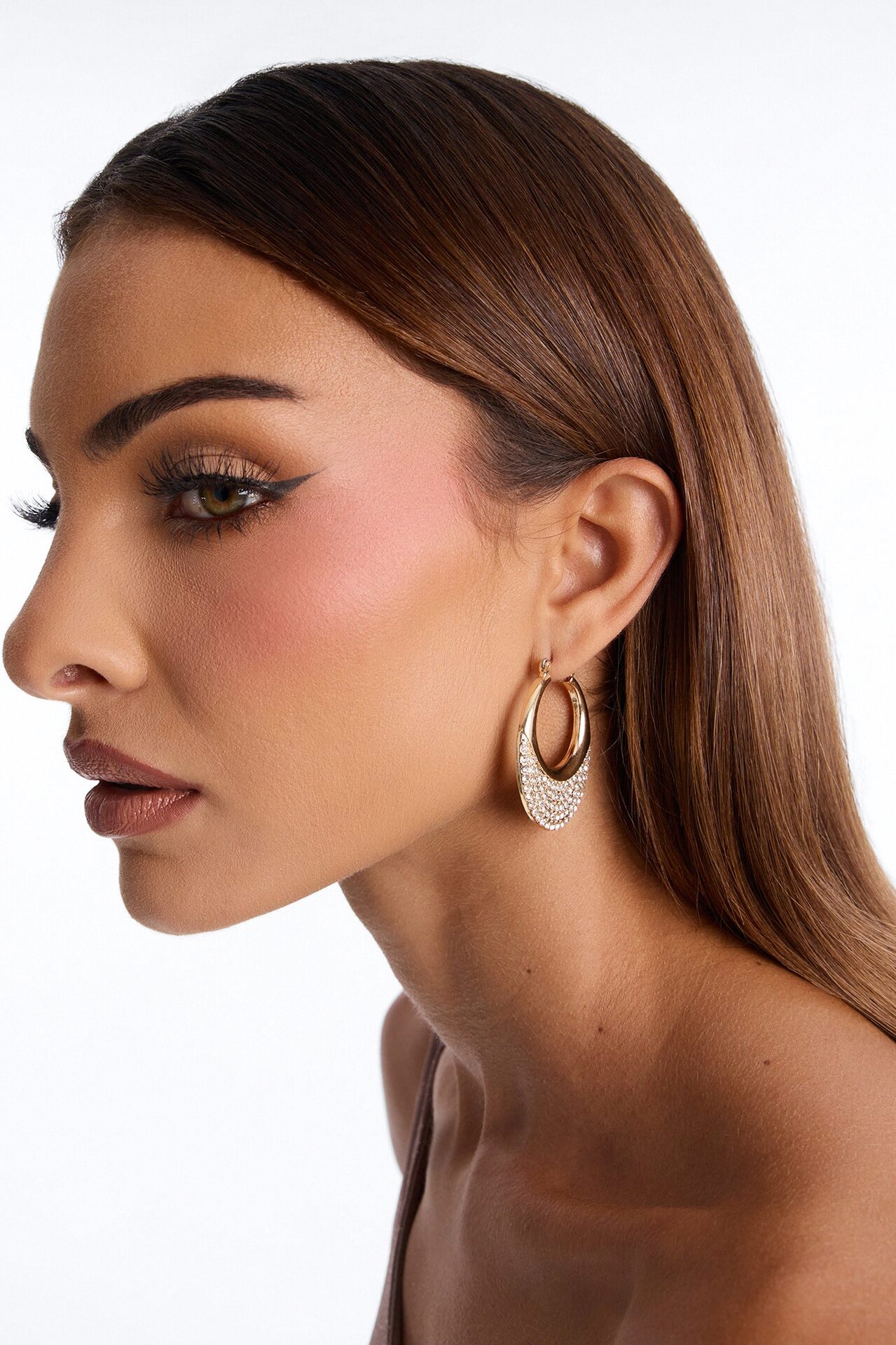 Keep The Rhinestone Hoop Earrings - Gold
