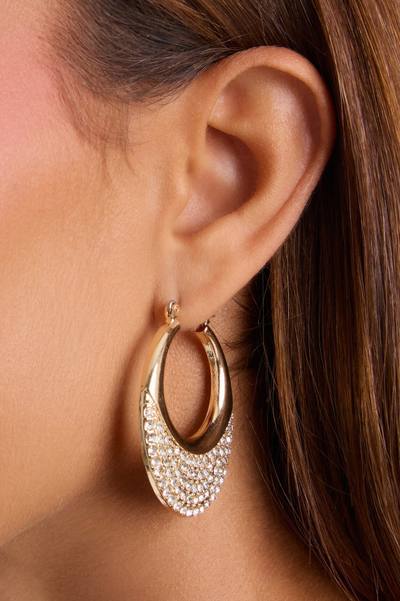 Keep The Rhinestone Hoop Earrings - Gold