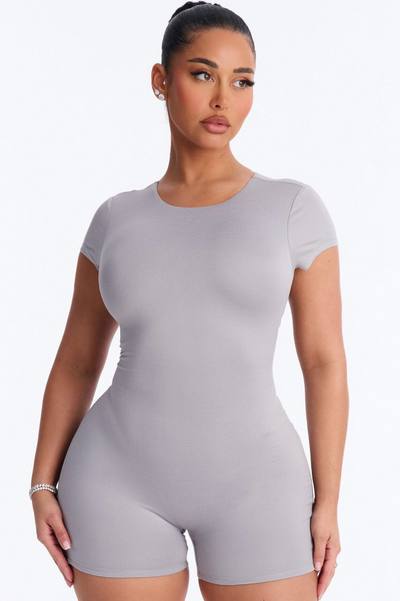 Tight Agenda Biker Short Romper - Grey