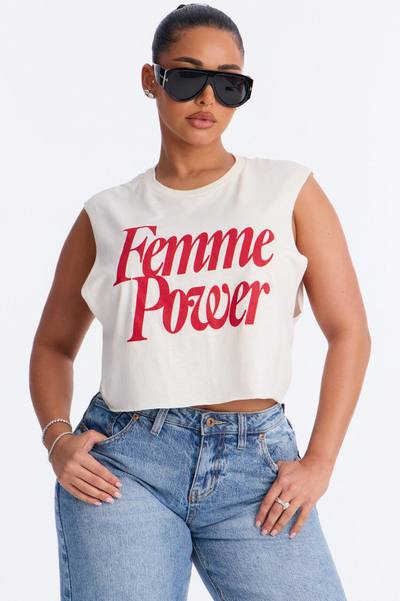 Femme Power Cropped Muscle Tank - Cream