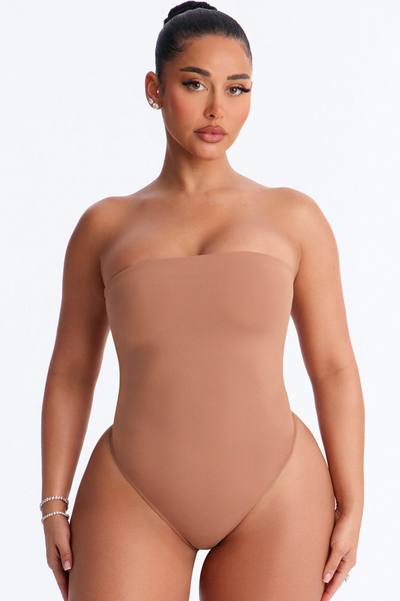 Daisy Double Layer Tube Top Bodysuit - Mocha