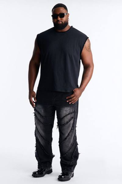 Relaxed Raw Edge Muscle Tee - Black