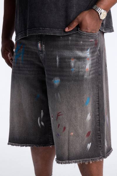 Baggy Vandal Drip Denim Short - Charcoal