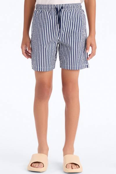 Mini Striped Resort Seersucker Swim Short Trunk - Navy