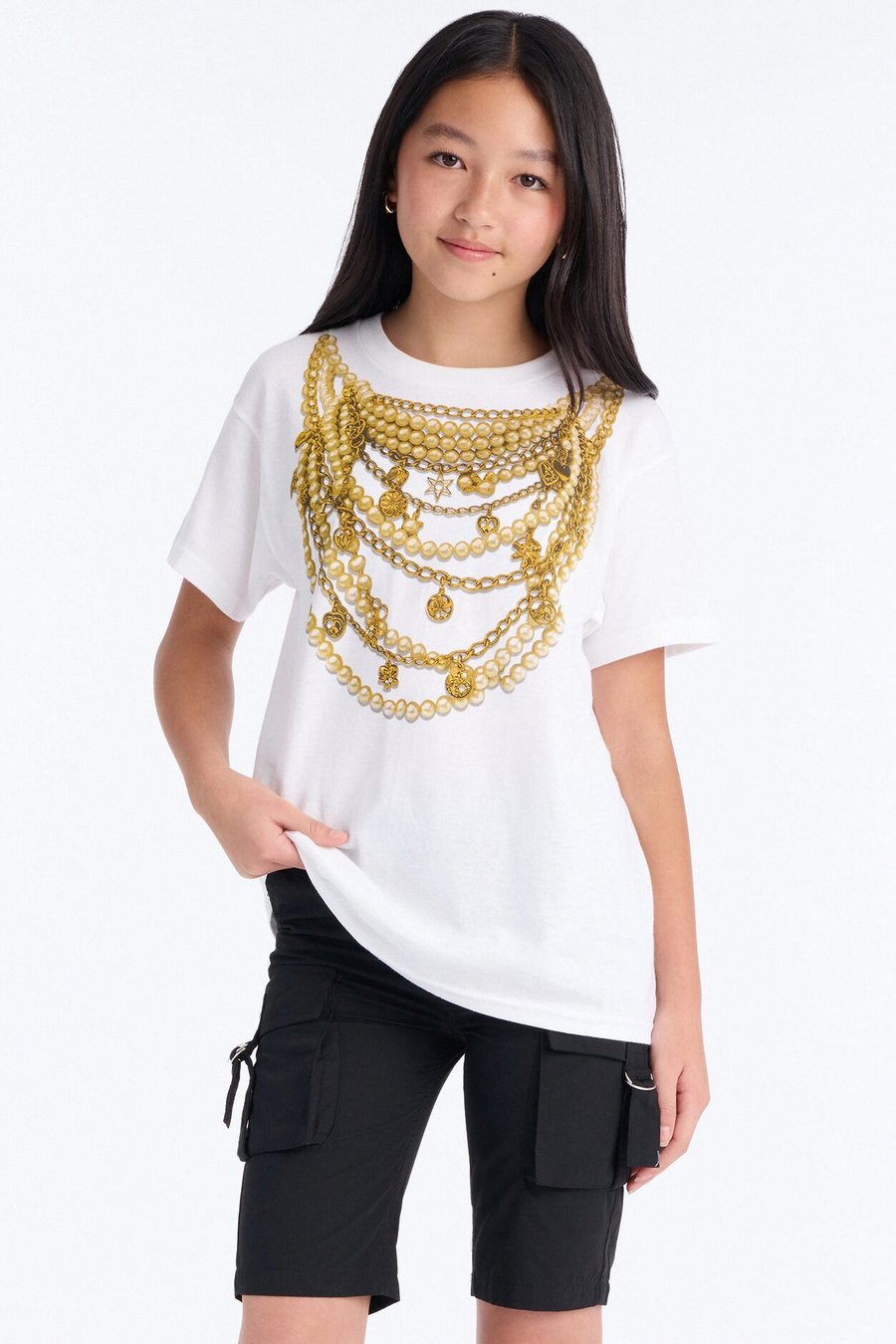 Mini Chains On My Neck Oversize Tee - White