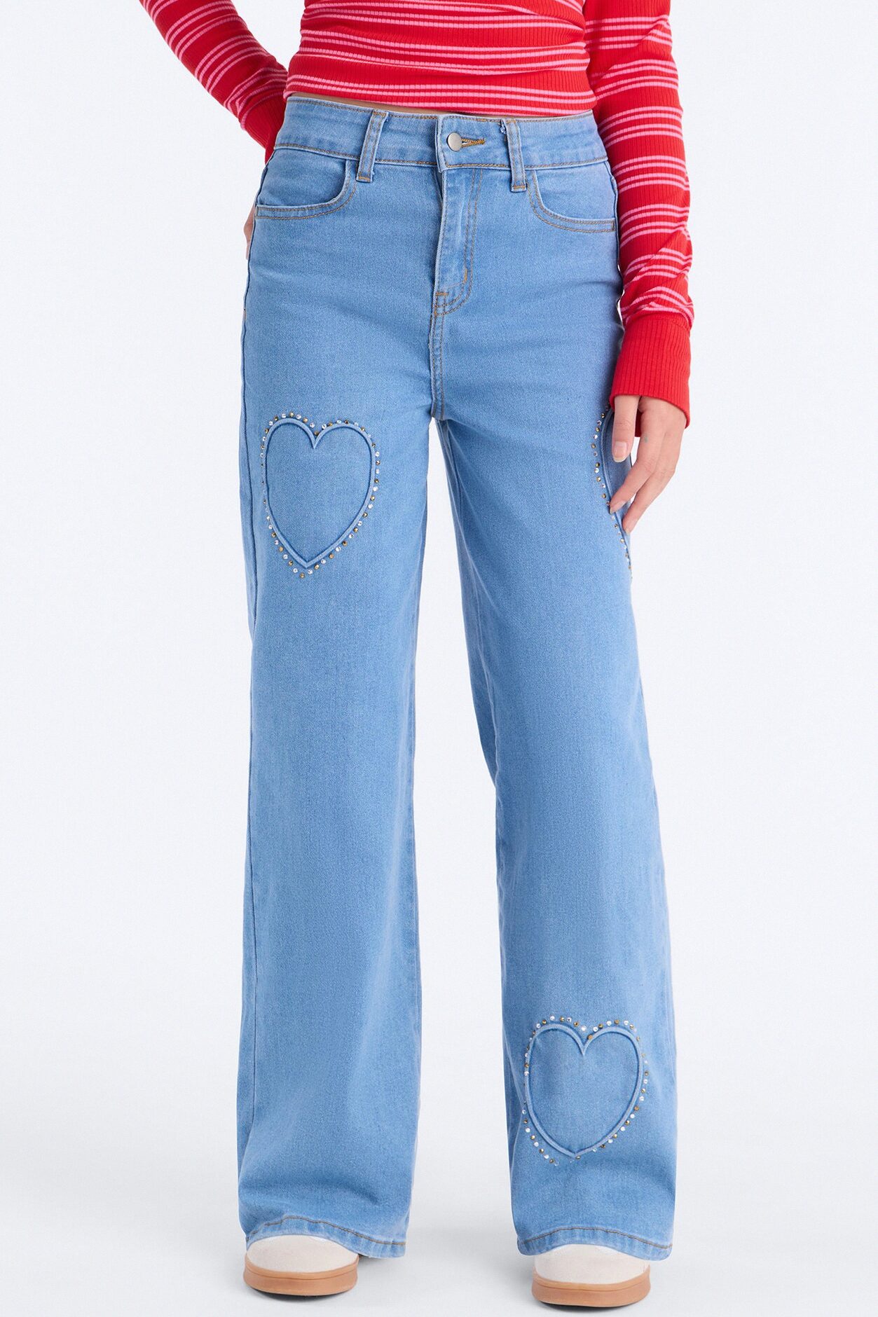 Mini Heart Of Mind Wide Leg Jeans - Medium Wash