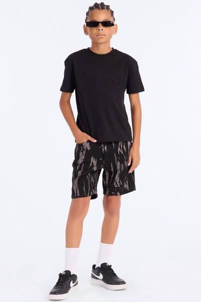 Mini Relaxed Blackout Stripes Denim Short - Black/White