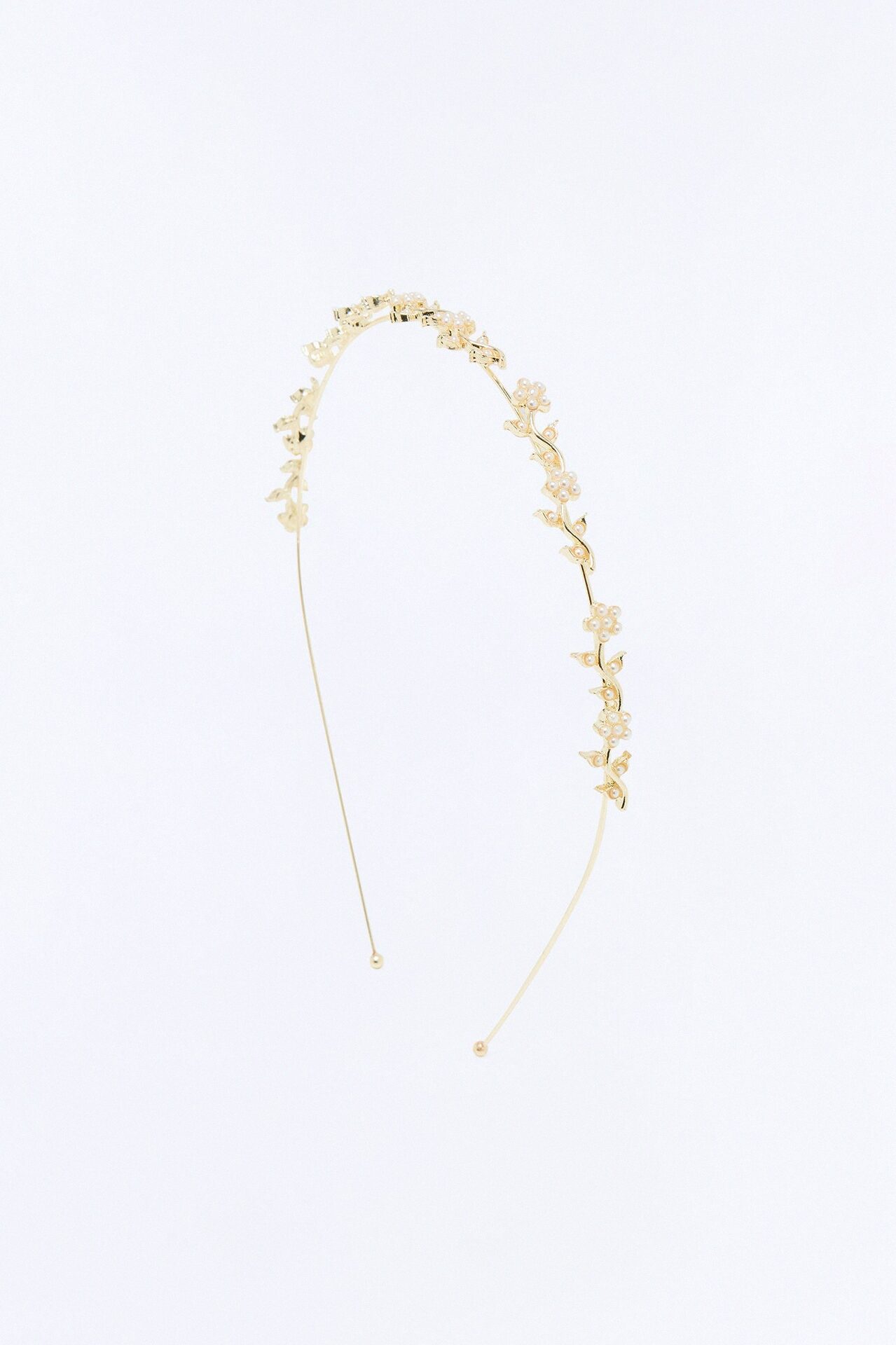 Flowers In White Pearl Headband - Gold