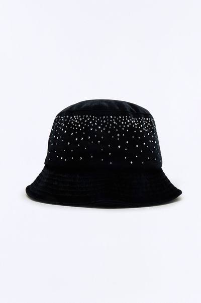 Rhinestone Embellished Bucket Hat - Black