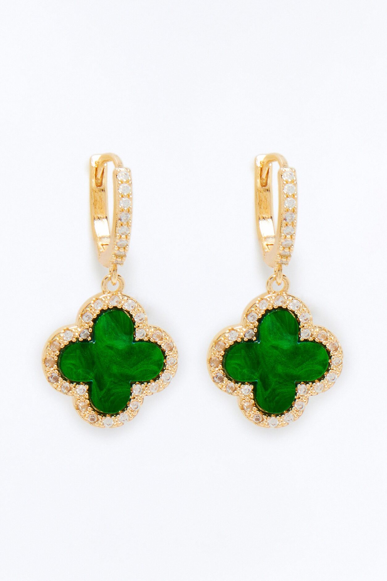 Luckiest Me Drop Earrings - Gold/Green
