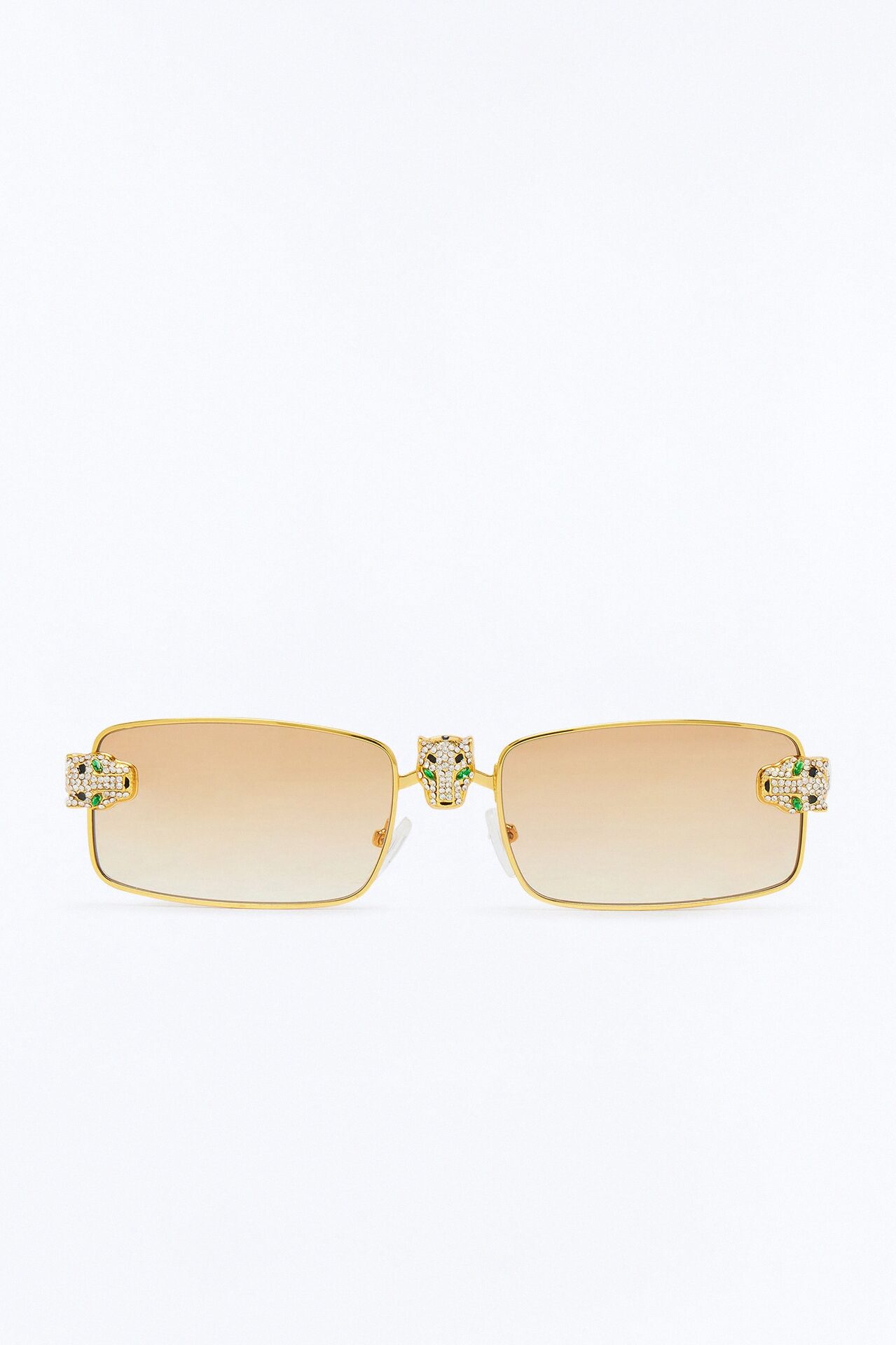 Iced Panther Rectangle Metal Sunglasses - Gold/Brown