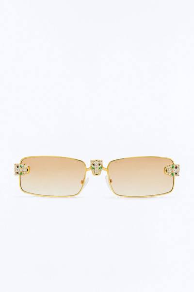 Iced Panther Rectangle Metal Sunglasses - Gold/Brown