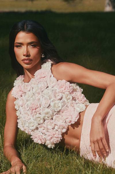Blushing Bloom Floral Applique Top - Pink/combo