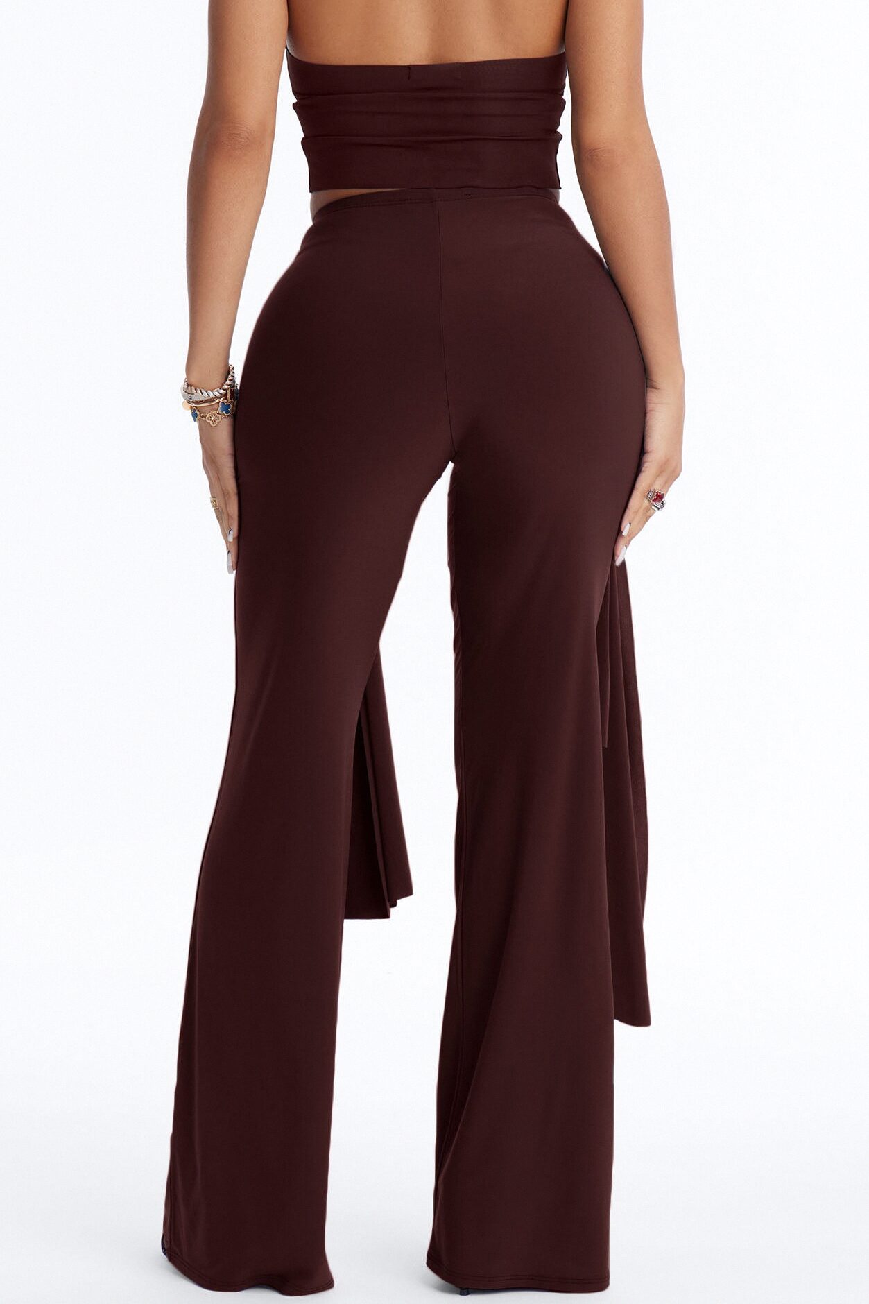 Sakura High Rise Tie Waist Flare Pants - Chocolate