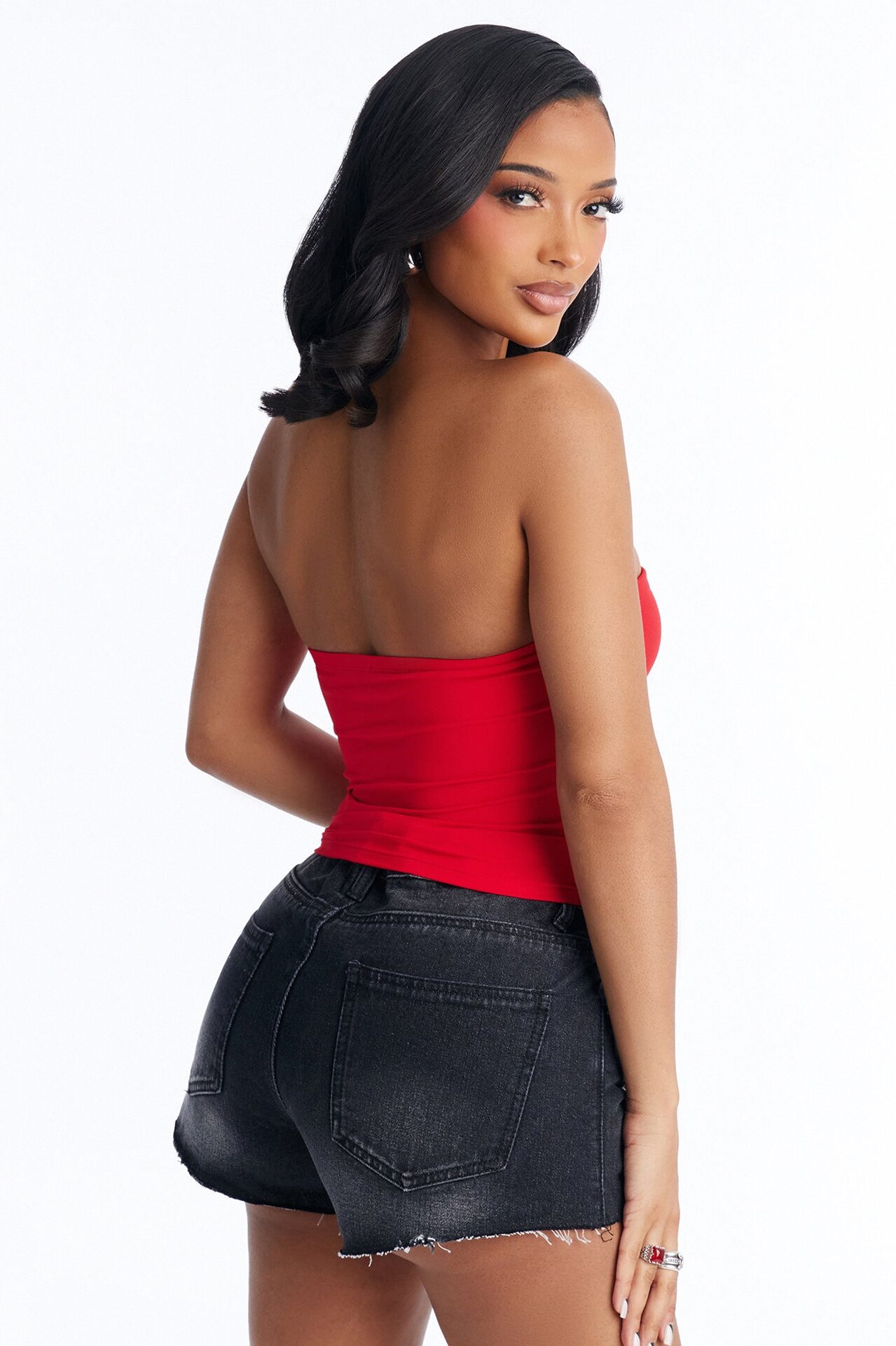 Karissa Double Lined Ruched Tube Top - Red