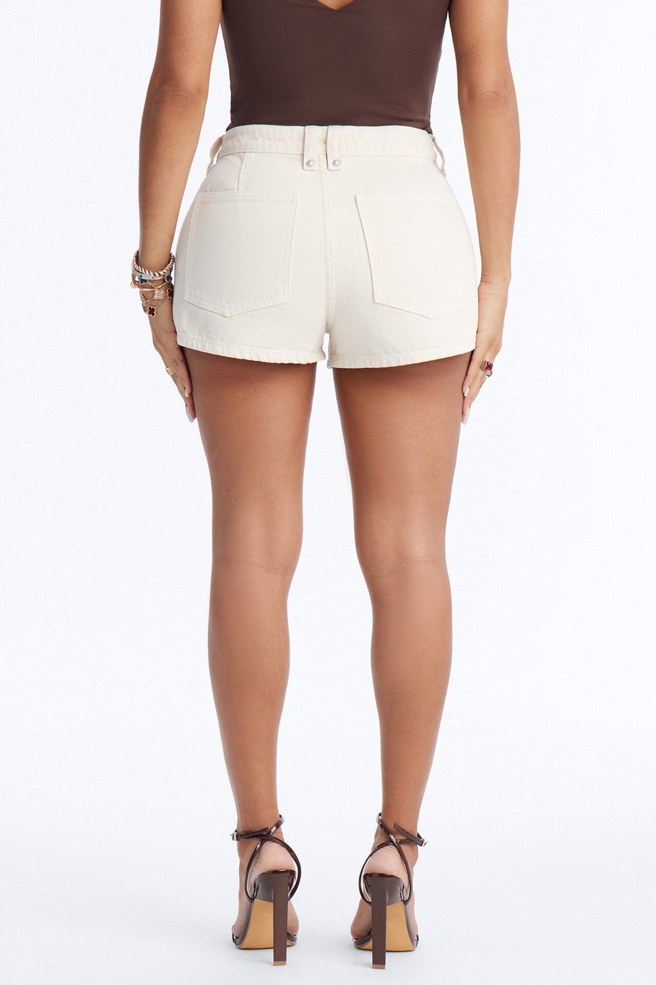 Carolina High Rise Denim Shorts - Cream