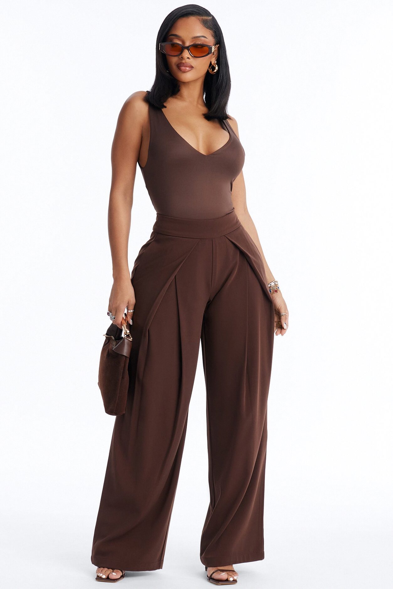 Ada Wide Leg Trouser Pant 32″ - Chocolate