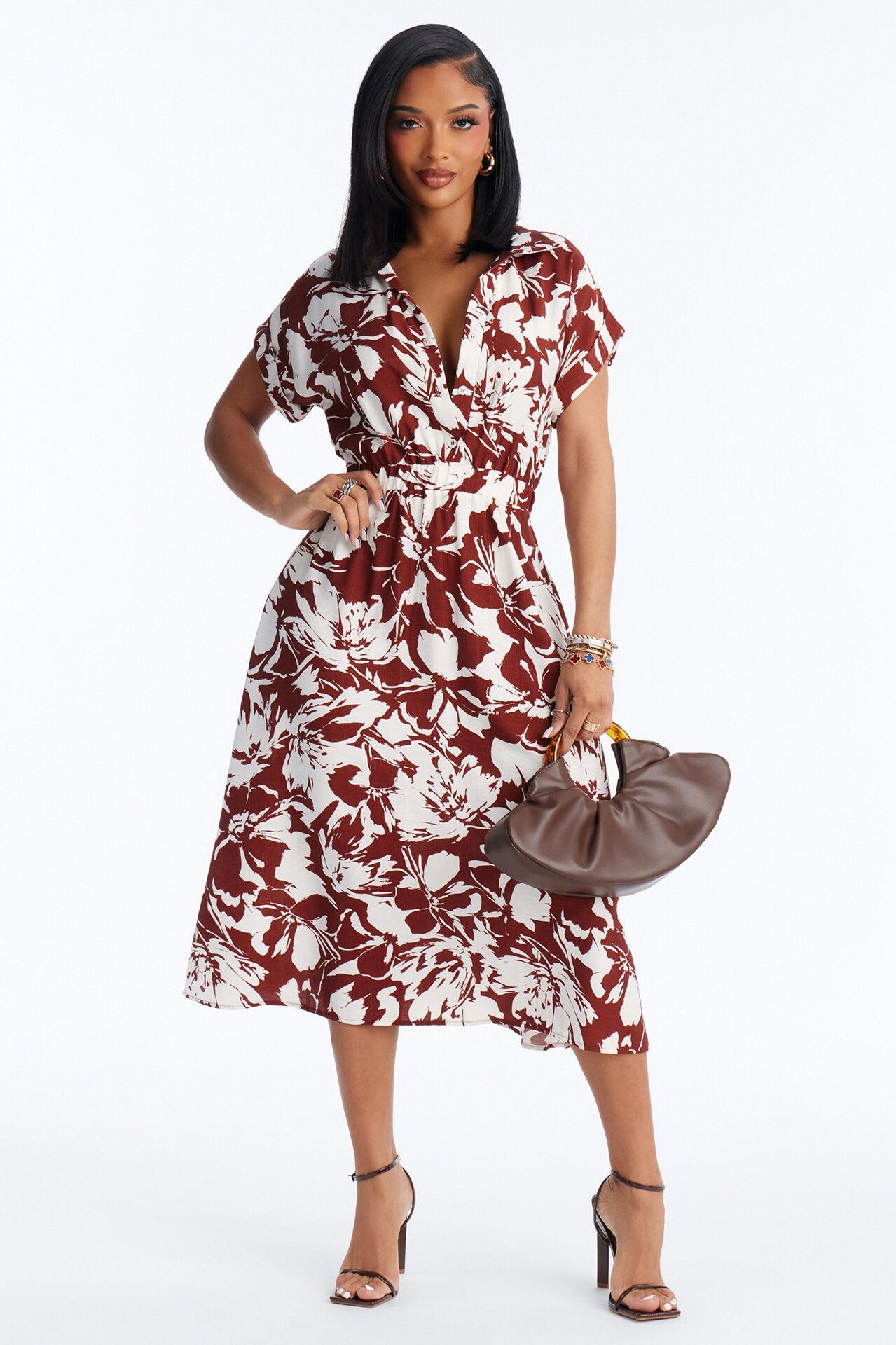Gianna Shirt Midi Dress - Brown/combo