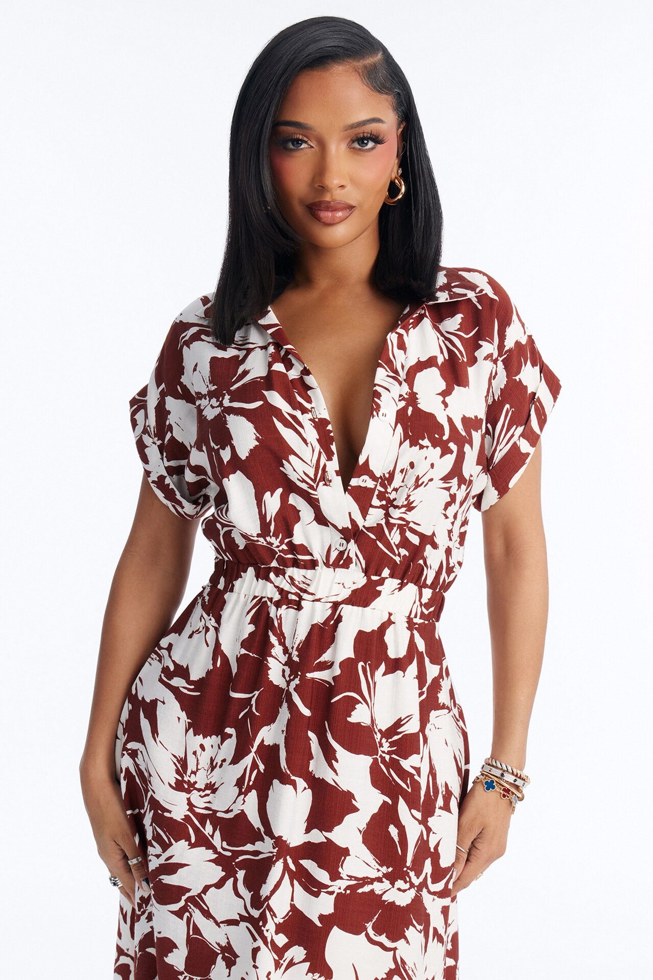Gianna Shirt Midi Dress - Brown/combo