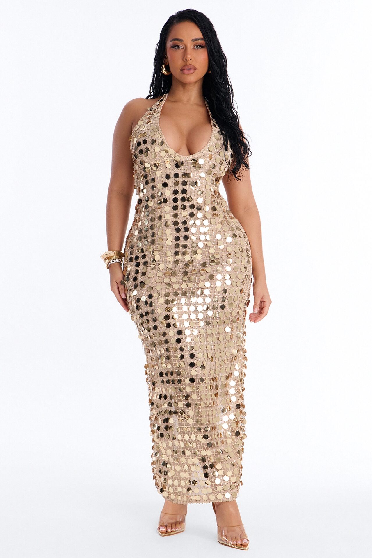 Nothing Like This Sequin Coverup Maxi Dress - Gold