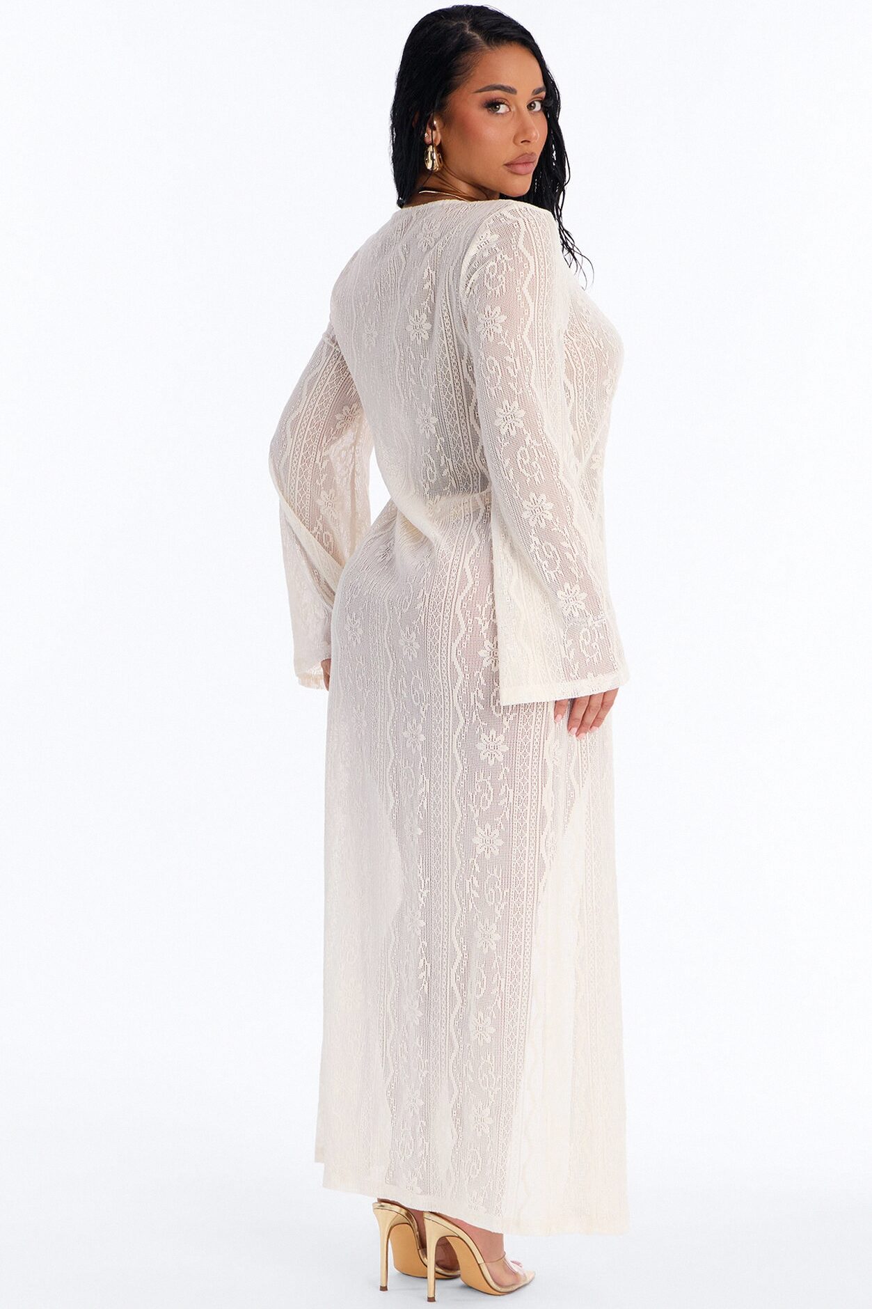 Milly Lace Long Sleeve Swim Cover Up Dress - White