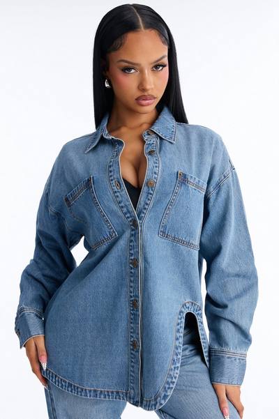 Alicante Drapey Denim Shacket - Medium Wash