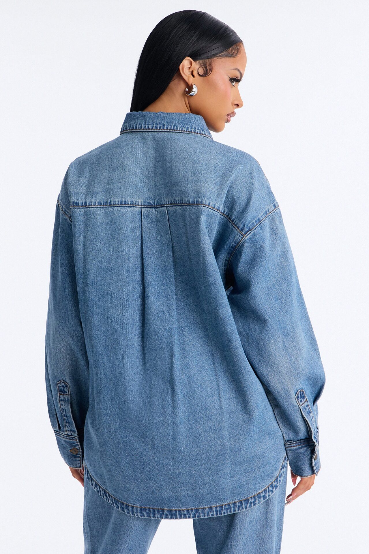 Alicante Drapey Denim Shacket - Medium Wash