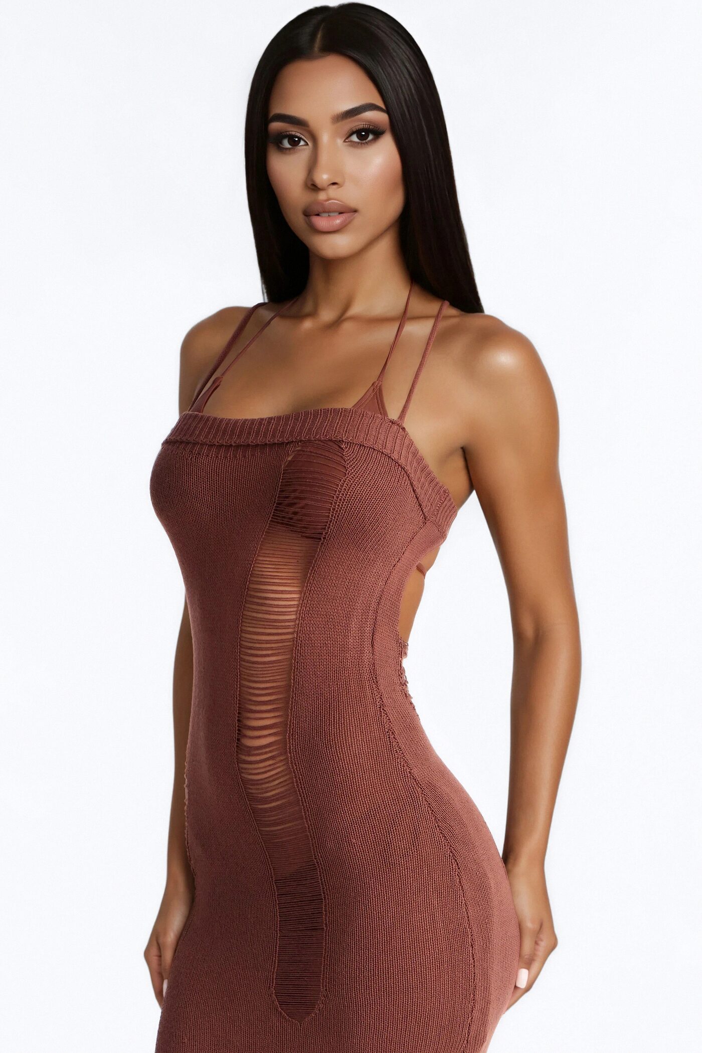 Penny Crochet Swim Cover Up Maxi Dress - Chocolate