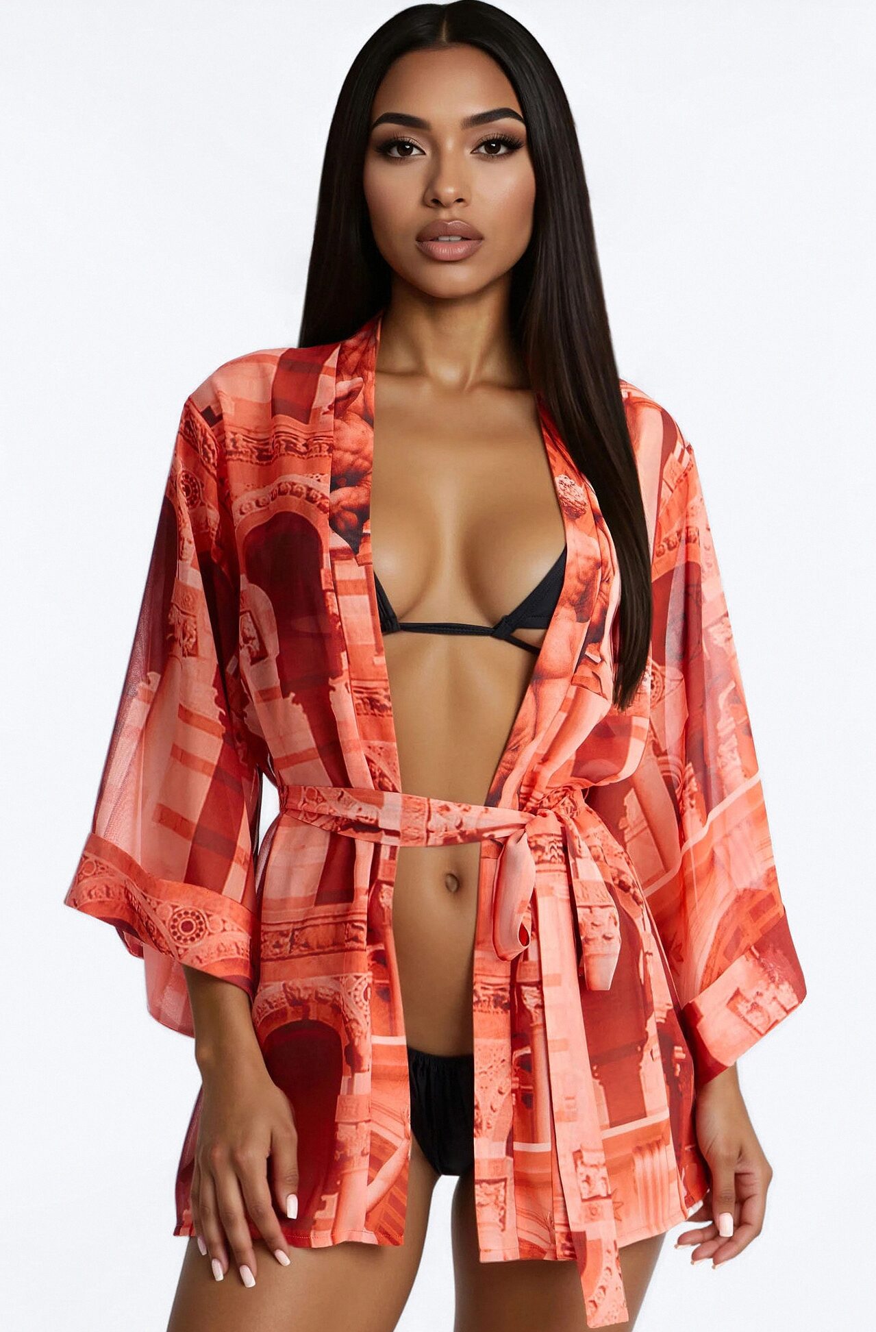 Enjoy The Waves Novelty Swim Cover Up Kimono - Orange