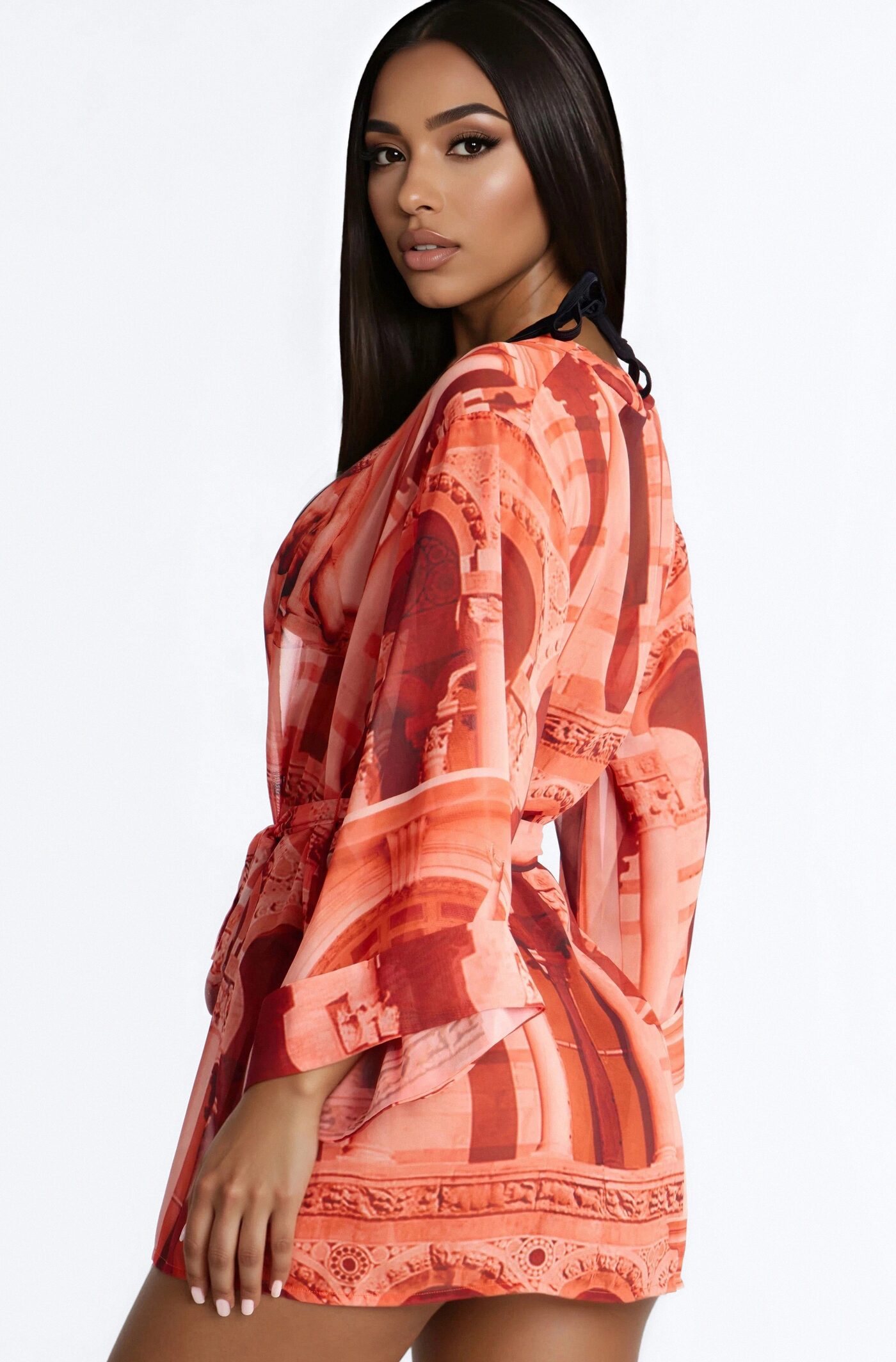 Enjoy The Waves Novelty Swim Cover Up Kimono - Orange