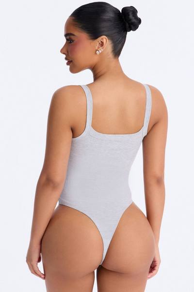 Lara Square Neck Ribbed Bodysuit - Heather Grey