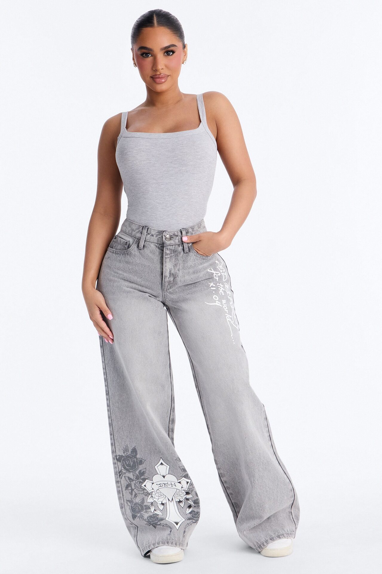 Lara Square Neck Ribbed Bodysuit - Heather Grey