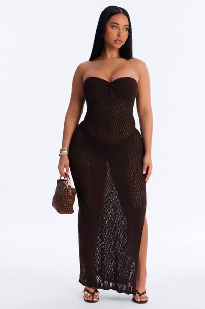 Jenni Strapless Crochet Maxi Dress - Chocolate