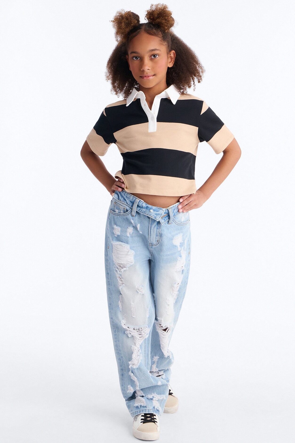 Mini Summer Fling Destroyed Foldover Baggy Jean - Light Wash