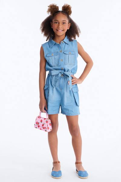 Mini On That Vibe Sleeveless Denim Romper - Light Wash