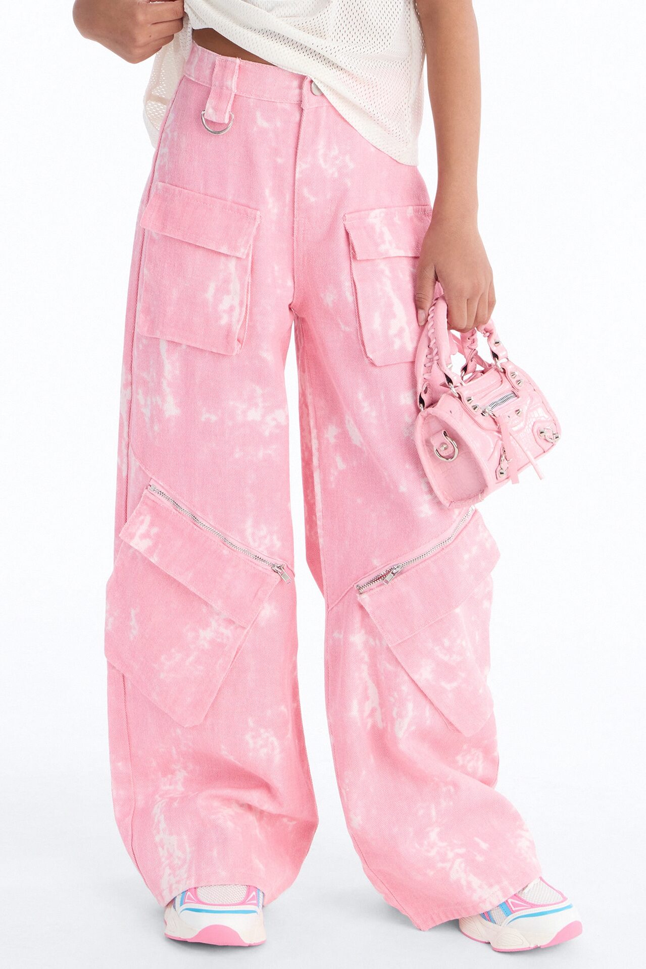 Mini Making Moves Tie Dye Wide Leg Cargo Jeans - Pink