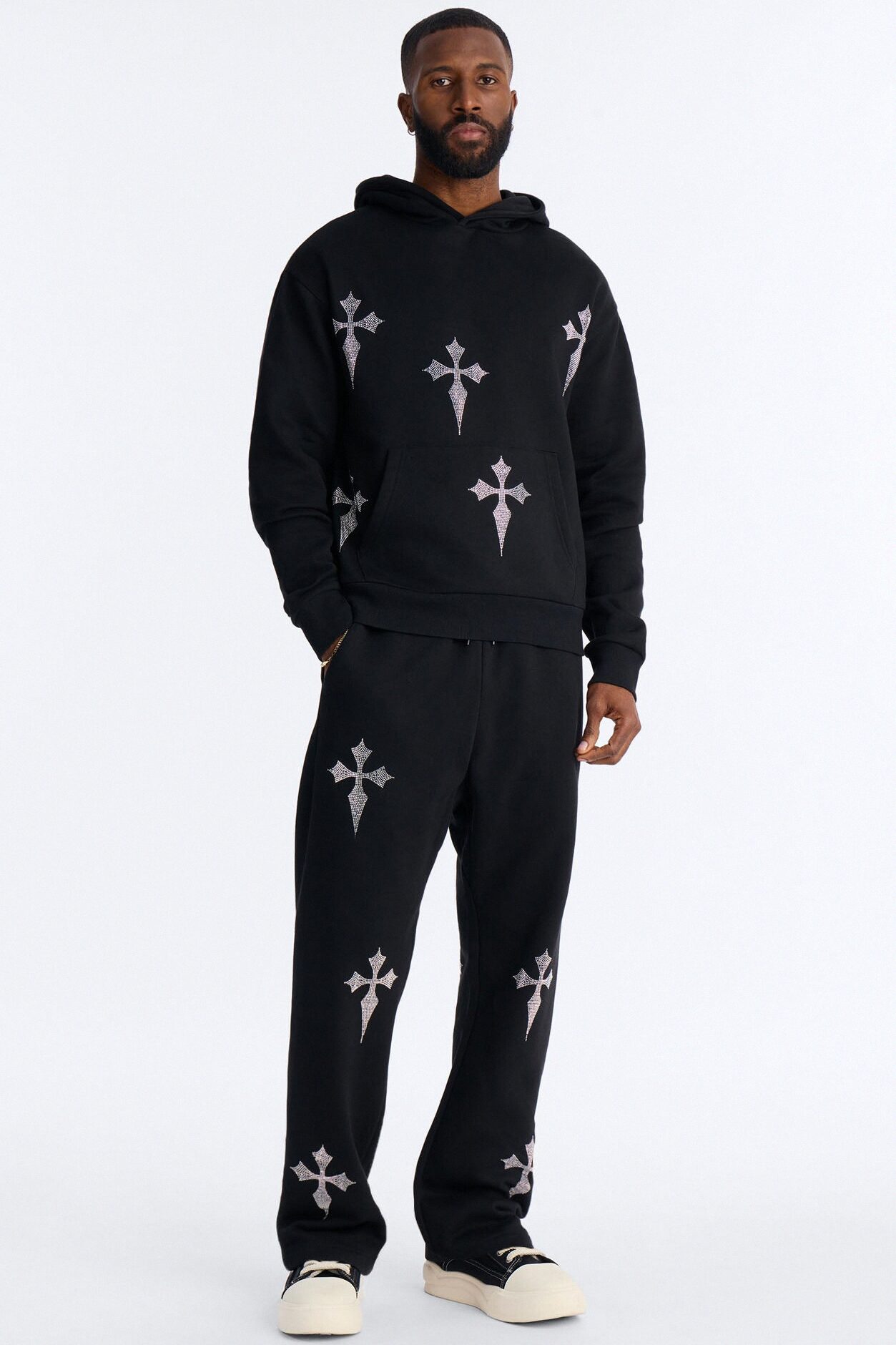 Faith By The Cross Rhinestones Sweatpants - Black