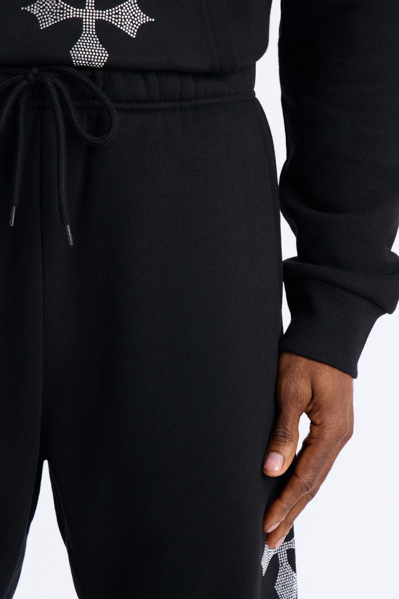 Faith By The Cross Rhinestones Sweatpants - Black