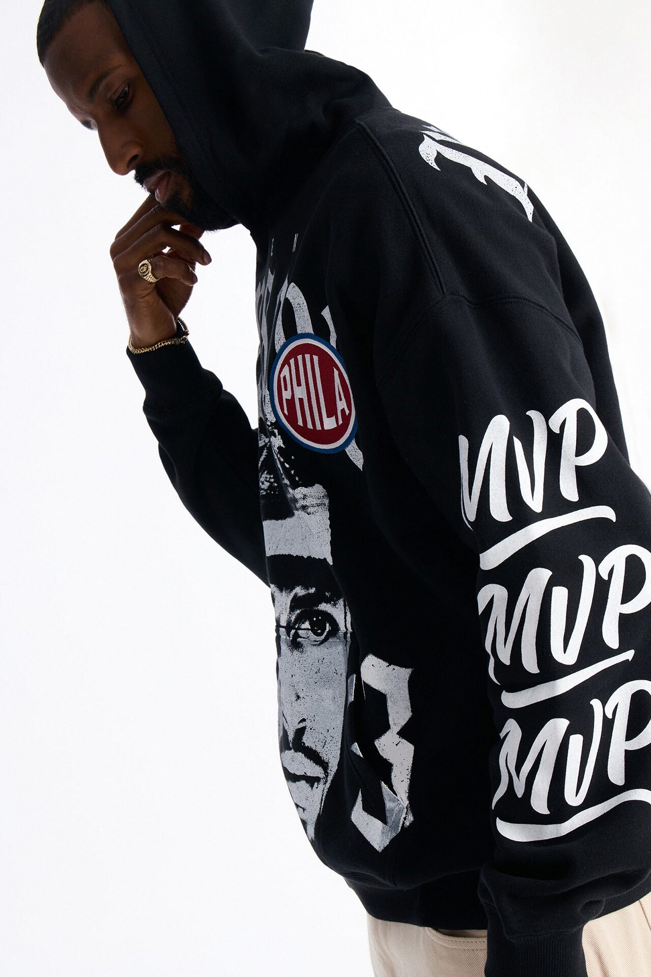 Allen Iverson MVP Embroidery Patch Oversized Hoodie - Black