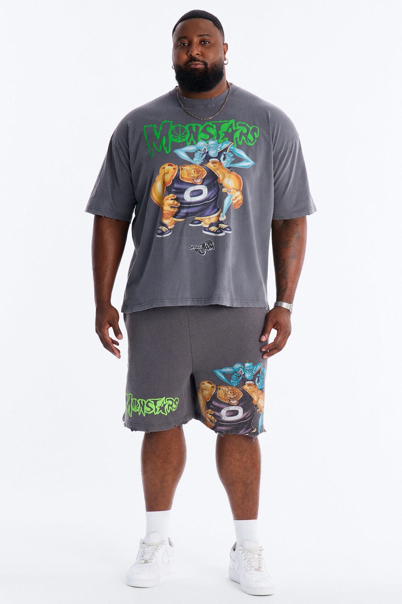 Space Jam Monstars Puff Print Premium Short Sleeve Shirt - Charcoal