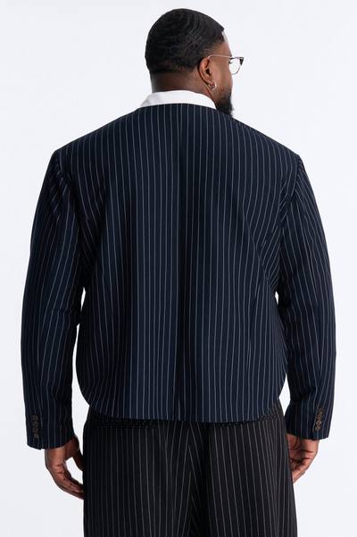 Boxy Cropped Pin Striped Cut Out Blazer - Blue