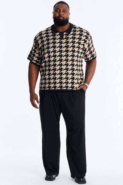 Houndstooth Short Sleeve Knitted Polo - Black